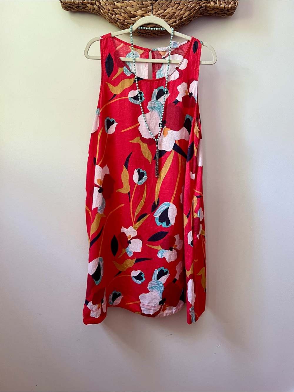 Sigrid Olsen 100% Linen Floral Shift Dress Pockets XL